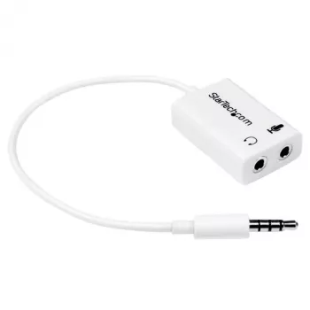 StarTech.com witte headset-adapter voor headsets met aparte hoofdtelefoon-/microfoonstekkers – 3,5 mm 4-polig naar 2x 3-polig 3,5 mm M/F