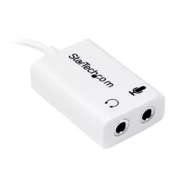 StarTech.com witte headset-adapter voor headsets met aparte hoofdtelefoon-/microfoonstekkers – 3,5 mm 4-polig naar 2x 3-polig 3,5 mm M/F