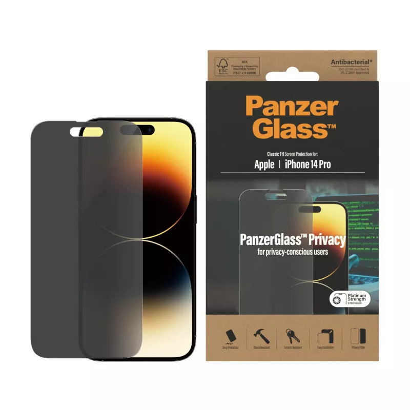 Privacy-displayscherm PanzerGlass Apple iPhone 14 Pro kras- en stootvast