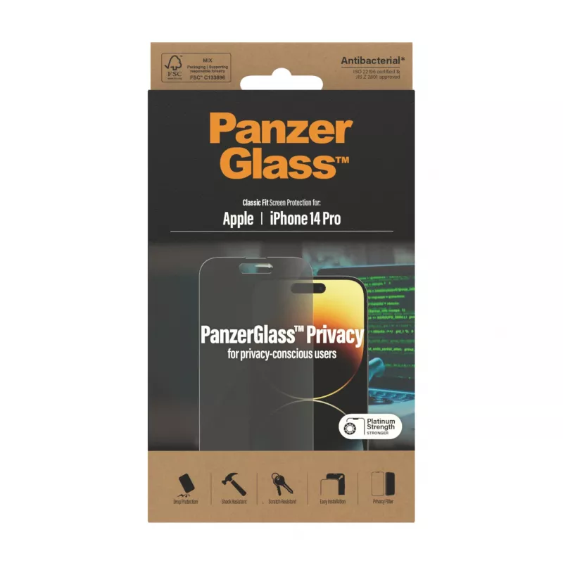Privacy-displayscherm PanzerGlass Apple iPhone 14 Pro kras- en stootvast