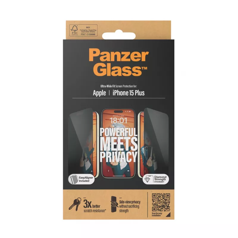 PanzerGlass ® Privacy Screen Protector iPhone 15 Plus | Ultra-Wide Fit met EasyAligner