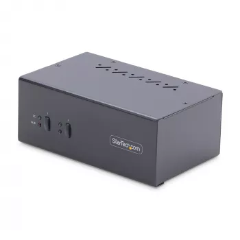 StarTech.com 2-poorts dual-monitor DisplayPort KVM-switch, 4K 60Hz, 2x USB 5Gbps hub-poorten, 2x USB 2.0 HID-poorten, hotkey en knop omschakelen, TAA-conform – ESD-beschermingsniveau 3