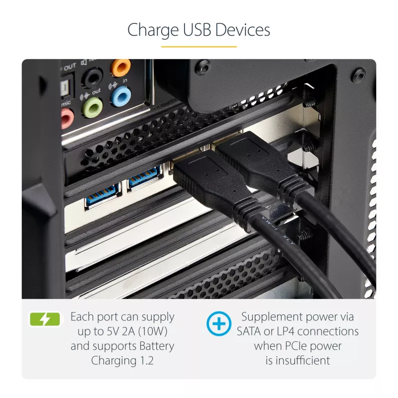 StarTech.com 4-poorts USB PCIe-kaart, USB 3.2 5 Gbit/s, PCI Express-uitbreidingskaart met 4 onafhankelijke USB-controllers, 4 USB-A-poorten, Windows/macOS/Linux