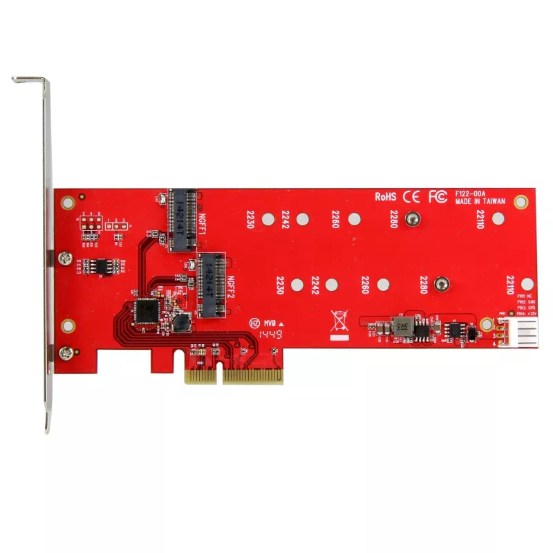 StarTech.com 2x M.2 SATA SSD-controllerkaart – PCIe, PCIe, M.2, full-height / low-profile, PCI 2.0, rood, CE, FCC, TAA
