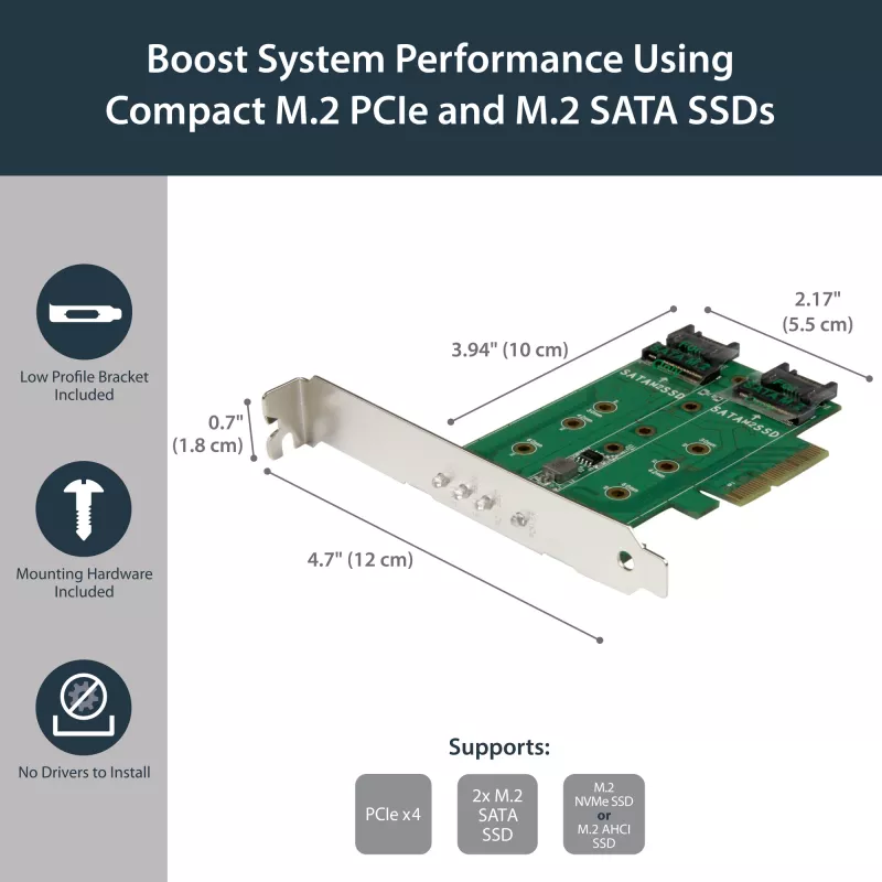 StarTech.com 3-poorts M.2 SSD (NGFF) adapterkaart – 1 x PCIe (NVMe) M.2, 2 x SATA III M.2 – PCIe 3.0