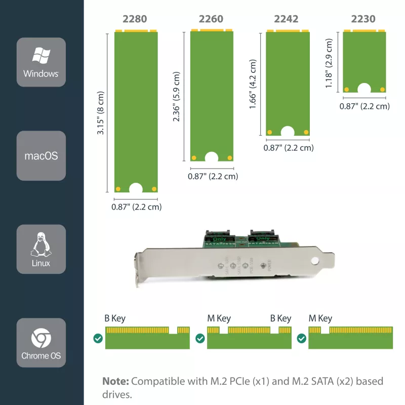 StarTech.com 3-poorts M.2 SSD (NGFF) adapterkaart – 1 x PCIe (NVMe) M.2, 2 x SATA III M.2 – PCIe 3.0