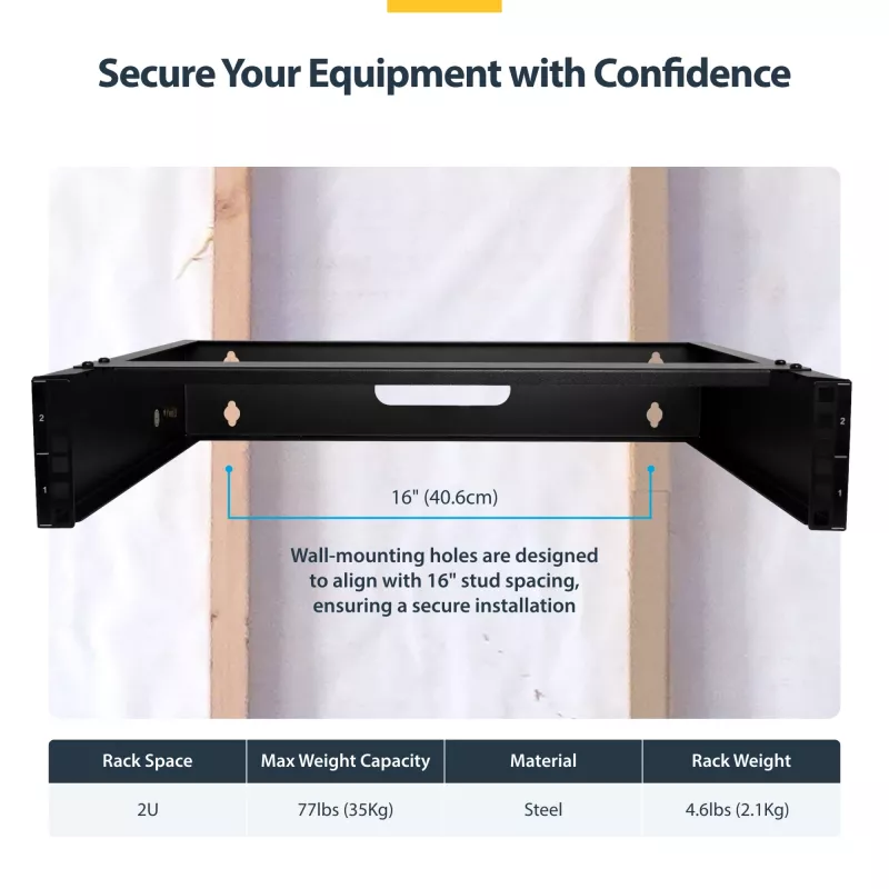 StarTech.com RACK-2U-14-BRACKET 2U 19-inch netwerkrack voor wandmontage, 14 inch diep (laag profiel), patchpaneelbeugel, draagvermogen 35 kg (77 lbs), zwart