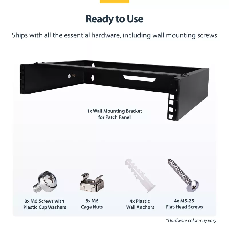StarTech.com RACK-2U-14-BRACKET 2U 19-inch netwerkrack voor wandmontage, 14 inch diep (laag profiel), patchpaneelbeugel, draagvermogen 35 kg (77 lbs), zwart