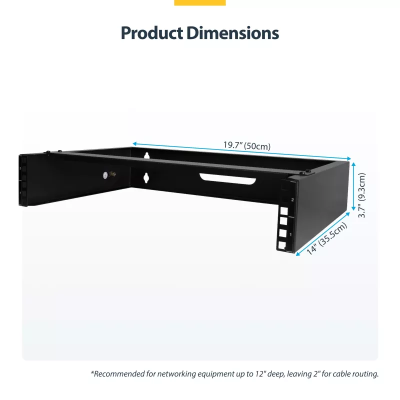 StarTech.com RACK-2U-14-BRACKET 2U 19-inch netwerkrack voor wandmontage, 14 inch diep (laag profiel), patchpaneelbeugel, draagvermogen 35 kg (77 lbs), zwart