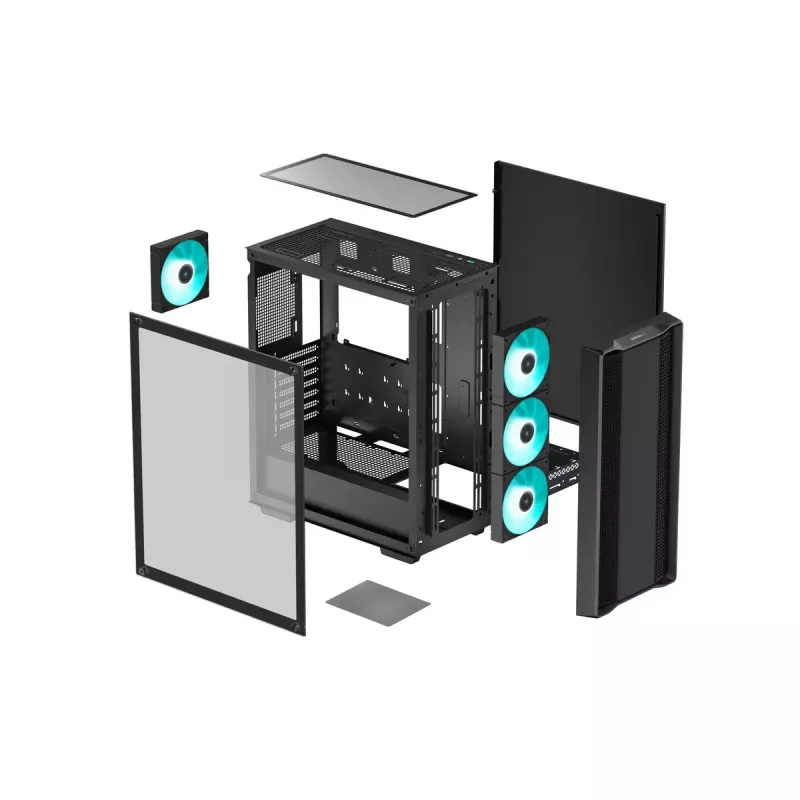 PC-behuizing DeepCool CC560 V2 midi tower zwart — ATX/microATX, gehard glas, RGB-front, 360mm front-radiator, 370mm GPU
