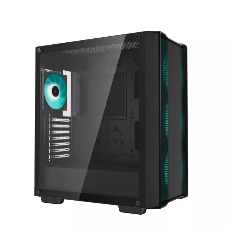 PC-behuizing DeepCool CC560 V2 midi tower zwart — ATX/microATX, gehard glas, RGB-front, 360mm front-radiator, 370mm GPU