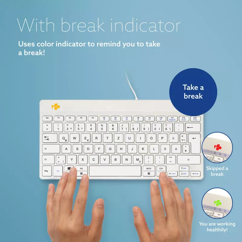 R-Go Tools ergonomisch toetsenbord R-Go Compact Break, compact toetsenbord met pauzesoftware, QWERTZ (DE), bedraad, wit