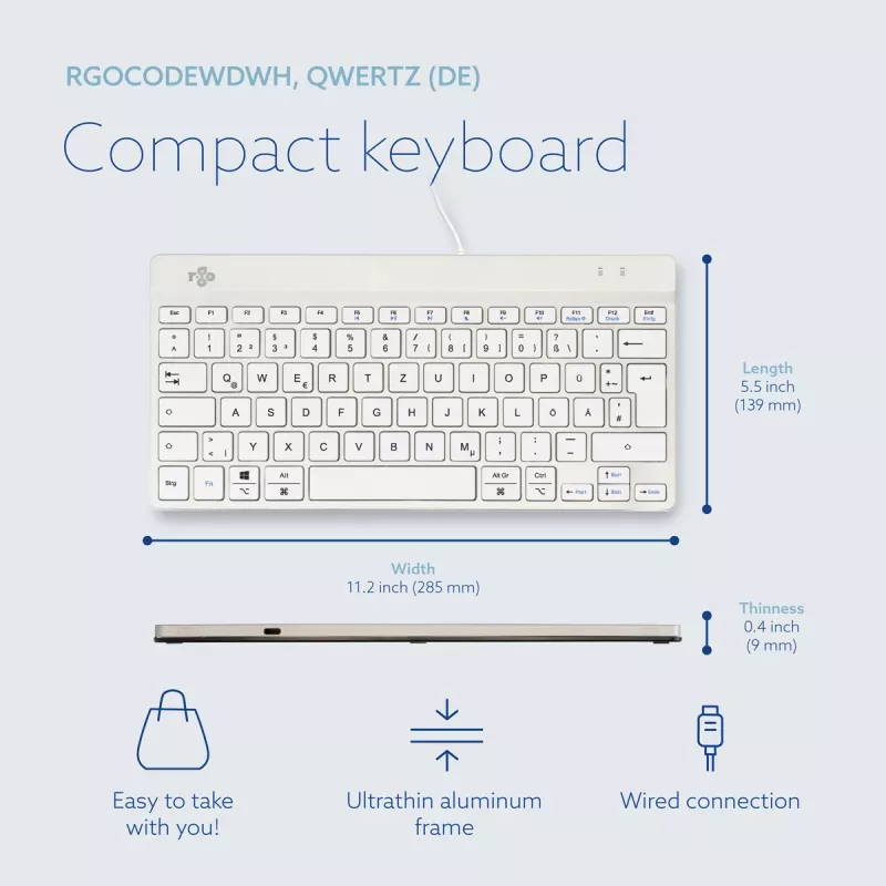 R-Go Tools ergonomisch toetsenbord R-Go Compact Break, compact toetsenbord met pauzesoftware, QWERTZ (DE), bedraad, wit