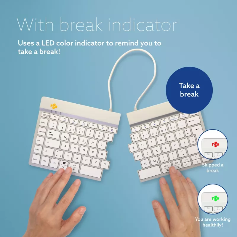 R-Go Tools ergonomisch toetsenbord R-Go Split Break met pauzesoftware, ergonomisch gesplitst toetsenbord, QWERTZ (DE), Bluetooth, wit