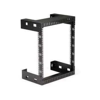 StarTech.com 12HE 19 inch wandmontage-netwerkkast – 12 inch diep 2-paals open-frame serverkast voor data/AV/IT/computerapparatuur/patchpaneel met kooimoeren & schroeven 90 kg draagvermogen, zwart (RK12WALLO)