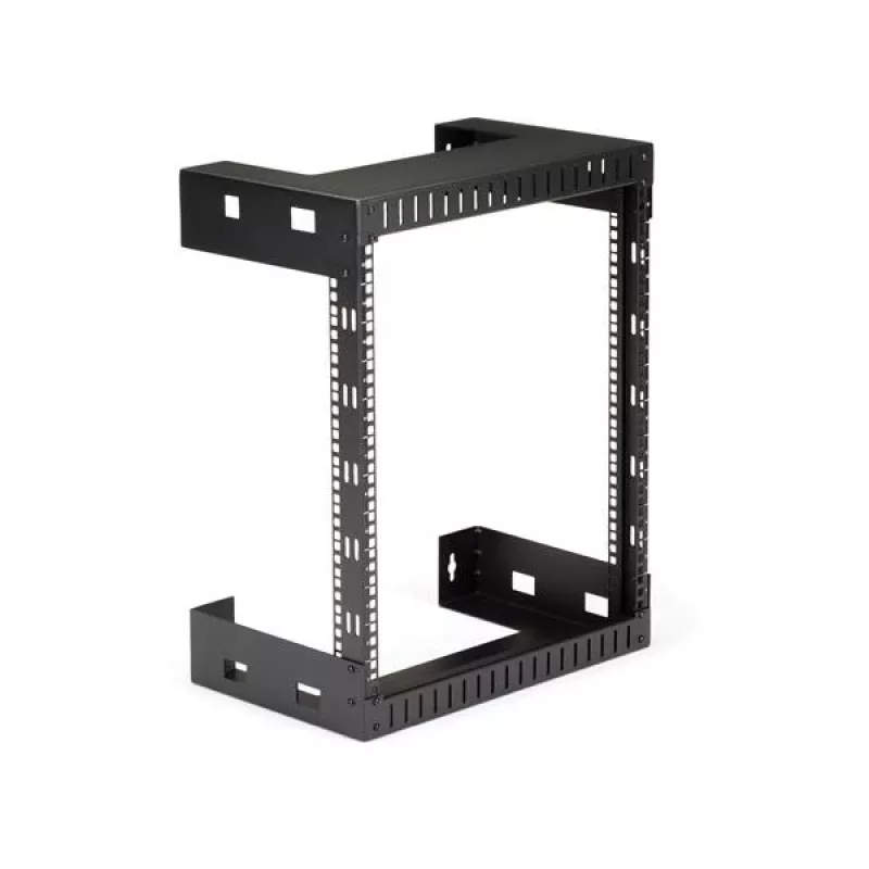 StarTech.com 12HE 19 inch wandmontage-netwerkkast – 12 inch diep 2-paals open-frame serverkast voor data/AV/IT/computerapparatuur/patchpaneel met kooimoeren & schroeven 90 kg draagvermogen, zwart (RK12WALLO)