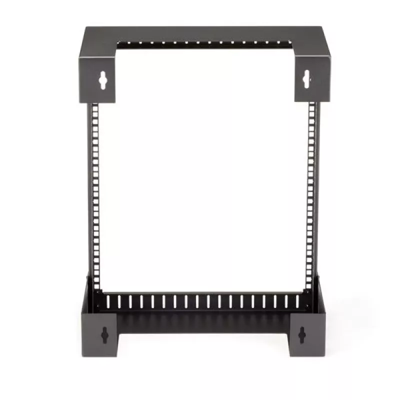 StarTech.com 12HE 19 inch wandmontage-netwerkkast – 12 inch diep 2-paals open-frame serverkast voor data/AV/IT/computerapparatuur/patchpaneel met kooimoeren & schroeven 90 kg draagvermogen, zwart (RK12WALLO)