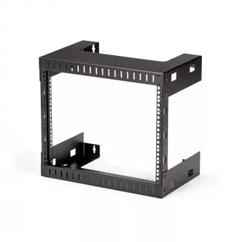 StarTech.com 8U 19 inch wandmontage-netwerkrack – 12 inch diep 2-paals open-frame serverruimterack voor data-/AV-/IT-/computerapparatuur/patchpaneel met kooimoeren en schroeven, 135 lb draagvermogen, zwart (RK812WALLO)