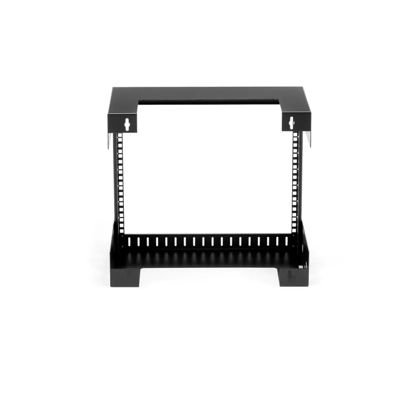 StarTech.com 8U 19 inch wandmontage-netwerkrack – 12 inch diep 2-paals open-frame serverruimterack voor data-/AV-/IT-/computerapparatuur/patchpaneel met kooimoeren en schroeven, 135 lb draagvermogen, zwart (RK812WALLO)