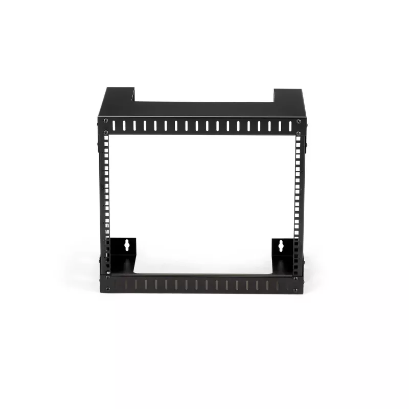 StarTech.com 8U 19 inch wandmontage-netwerkrack – 12 inch diep 2-paals open-frame serverruimterack voor data-/AV-/IT-/computerapparatuur/patchpaneel met kooimoeren en schroeven, 135 lb draagvermogen, zwart (RK812WALLO)