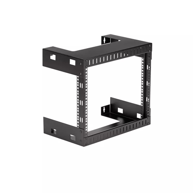 StarTech.com 8U 19 inch wandmontage-netwerkrack – 12 inch diep 2-paals open-frame serverruimterack voor data-/AV-/IT-/computerapparatuur/patchpaneel met kooimoeren en schroeven, 135 lb draagvermogen, zwart (RK812WALLO)