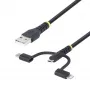 StarTech.com 1m robuuste USB-multilaadkabel, USB naar Lightning/Micro-USB/Type-C, Apple MFi gecertificeerd, aramide mantel, universele 3-in-1 USB-laadkabel voor iPhone/iPad/Android