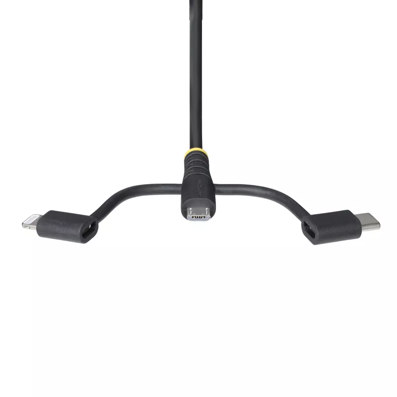StarTech.com 1m robuuste USB-multilaadkabel, USB naar Lightning/Micro-USB/Type-C, Apple MFi gecertificeerd, aramide mantel, universele 3-in-1 USB-laadkabel voor iPhone/iPad/Android