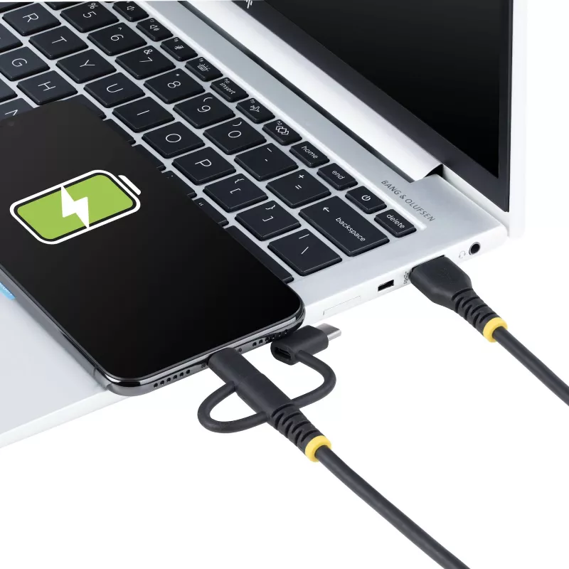 StarTech.com 1m robuuste USB-multilaadkabel, USB naar Lightning/Micro-USB/Type-C, Apple MFi gecertificeerd, aramide mantel, universele 3-in-1 USB-laadkabel voor iPhone/iPad/Android