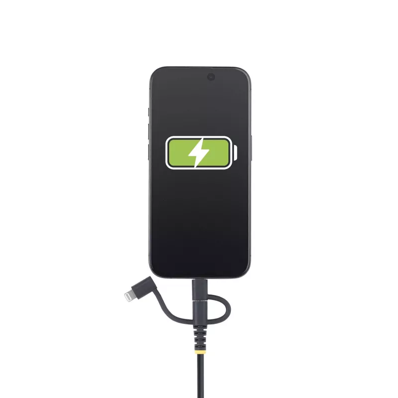 StarTech.com 1m robuuste USB-multilaadkabel, USB naar Lightning/Micro-USB/Type-C, Apple MFi gecertificeerd, aramide mantel, universele 3-in-1 USB-laadkabel voor iPhone/iPad/Android