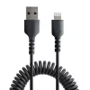 StarTech.com 1m (3ft) USB naar Lightning kabel, MFi-gecertificeerd, spiraalvormige iPhone oplaadkabel, zwart, duurzame TPE-mantel aramidevezel, robuuste spiraalkabel Lightning