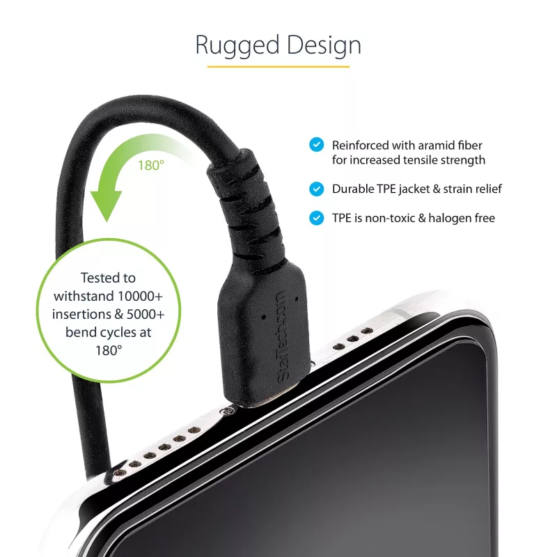 StarTech.com 1m (3ft) USB naar Lightning kabel, MFi-gecertificeerd, spiraalvormige iPhone oplaadkabel, zwart, duurzame TPE-mantel aramidevezel, robuuste spiraalkabel Lightning