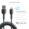 StarTech.com 1m (3ft) USB naar Lightning kabel, MFi-gecertificeerd, spiraalvormige iPhone oplaadkabel, zwart, duurzame TPE-mantel aramidevezel, robuuste spiraalkabel Lightning
