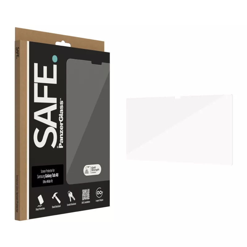 Displayschermbescherming PanzerGlass SAFE. van Samsung Galaxy Tab A8 ultra-wide pasvorm gehard glas