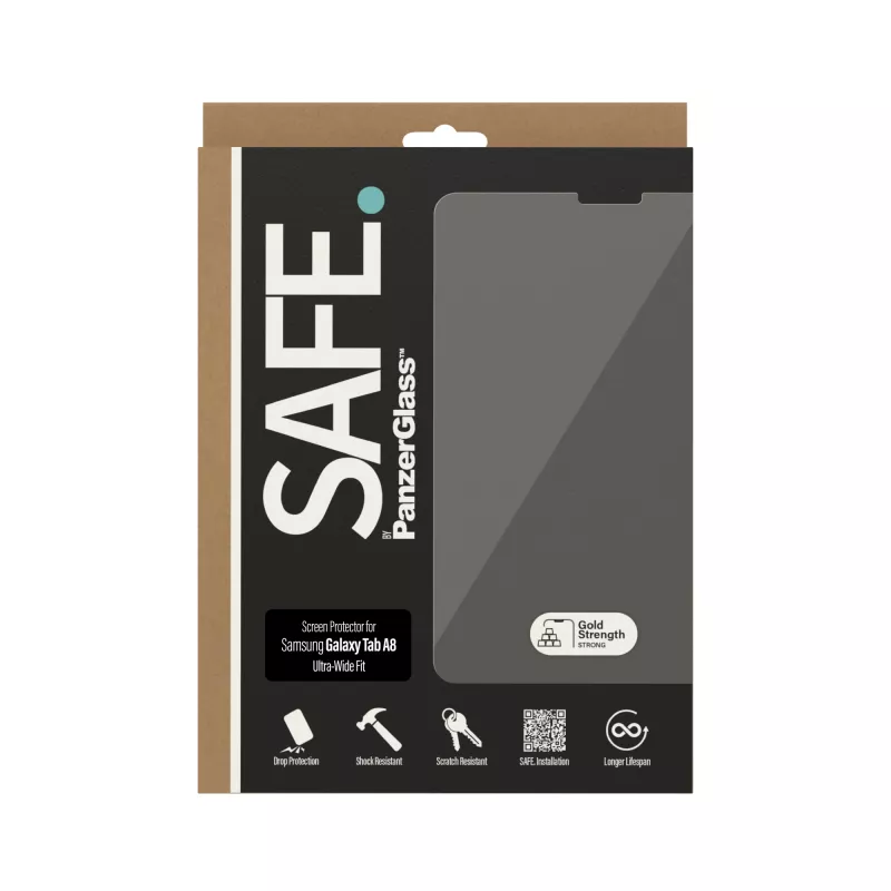 Displayschermbescherming PanzerGlass SAFE. van Samsung Galaxy Tab A8 ultra-wide pasvorm gehard glas