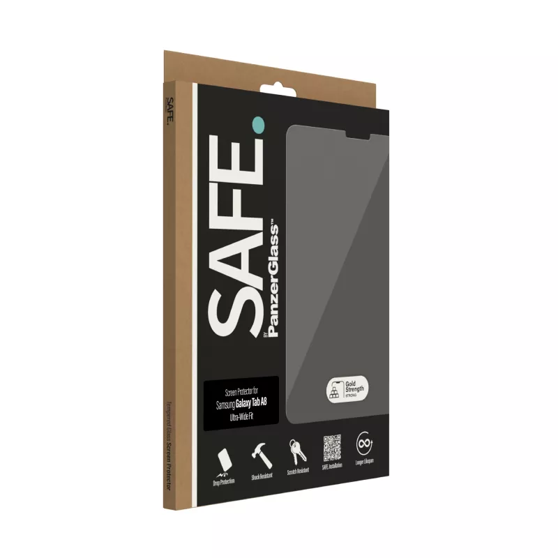 Displayschermbescherming PanzerGlass SAFE. van Samsung Galaxy Tab A8 ultra-wide pasvorm gehard glas