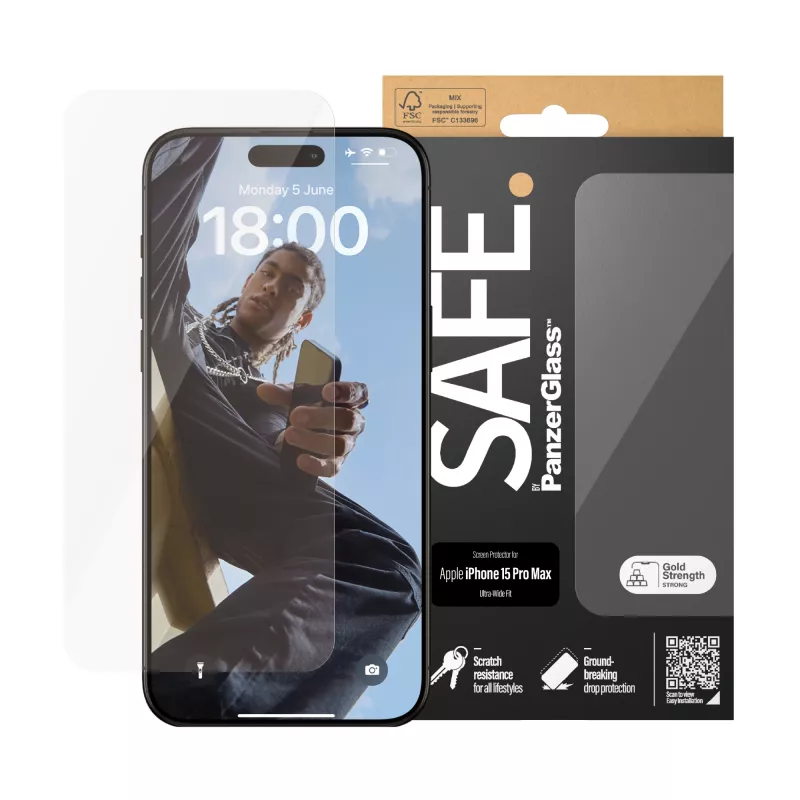 PanzerGlass SAFE. by ® schermbescherming iPhone 15 Pro Max | Ultra-Wide Fit