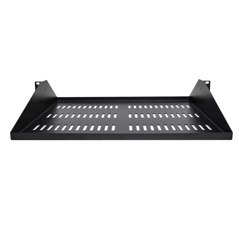 StarTech.com 2U serverrack-legbord, midden gemonteerd universeel geventileerd rackmount-uitsteekblad voor 19-inch netwerkkast, robuuste stalen uitvoering, 91 kg draagvermogen, 356 mm diepte, zwart