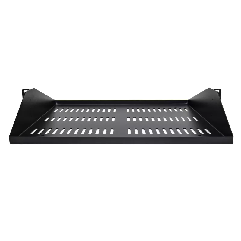 StarTech.com 2U serverrack-legbord, midden gemonteerd universeel geventileerd rackmount-uitsteekblad voor 19-inch netwerkkast, robuuste stalen uitvoering, 91 kg draagvermogen, 356 mm diepte, zwart
