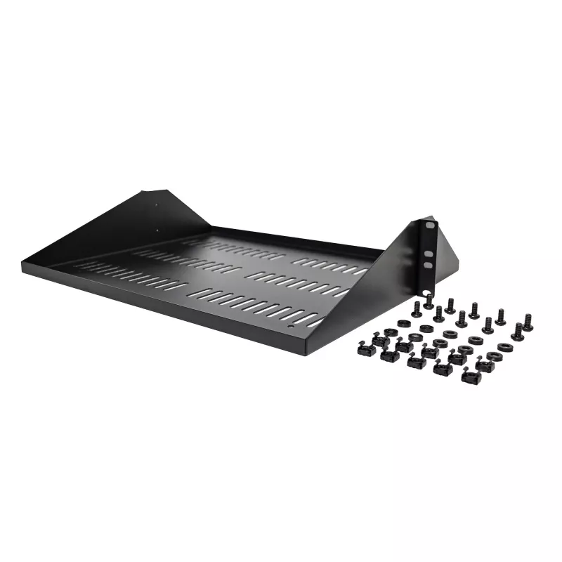 StarTech.com 2U serverrack-legbord, midden gemonteerd universeel geventileerd rackmount-uitsteekblad voor 19-inch netwerkkast, robuuste stalen uitvoering, 91 kg draagvermogen, 356 mm diepte, zwart