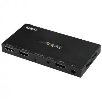 StarTech.com 2-poorts HDMI-splitter (1x2) – 4K 60Hz UHD HDMI 2.0 audio-video-splitter met scaler en audio-extractor (3,5 mm/SPDIF) – dual HDMI-splitter (1 ingang 2 uitgangen) – EDID-kopie – tv/projector