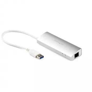 StarTech.com 3-poorts draagbare USB 3.0-hub met Gigabit Ethernet - geïntegreerde kabel~3-poorts draagbare USB 3.0-hub met Gigabit Ethernet - 5 Gbit/s - geïntegreerde kabel