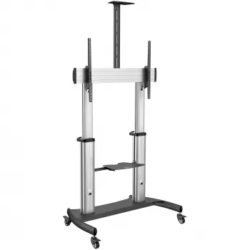 StarTech.com mobiele tv-standaard – zware tv-wagen voor 60–100 inch displays (100 kg) – in hoogte verstelbare rollende flatscreen-vloerstandaard op wielen – universele tv-houder met plateaus