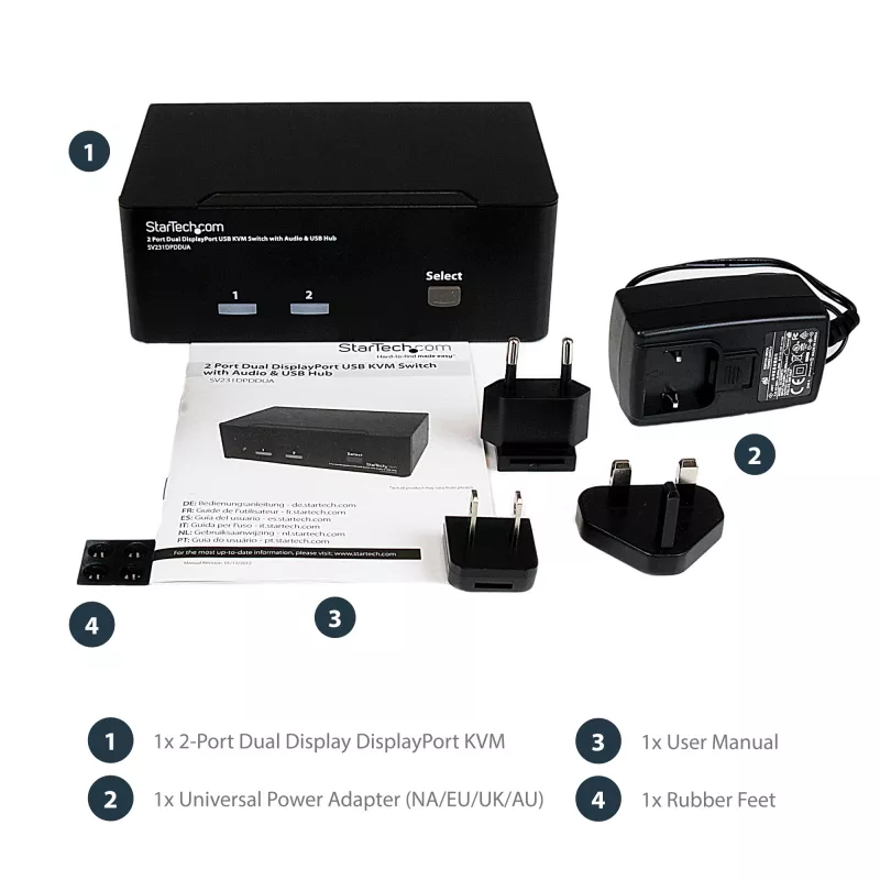 StarTech.com 2-poorts Dual DisplayPort USB KVM-switch met audio & USB 2.0-hub