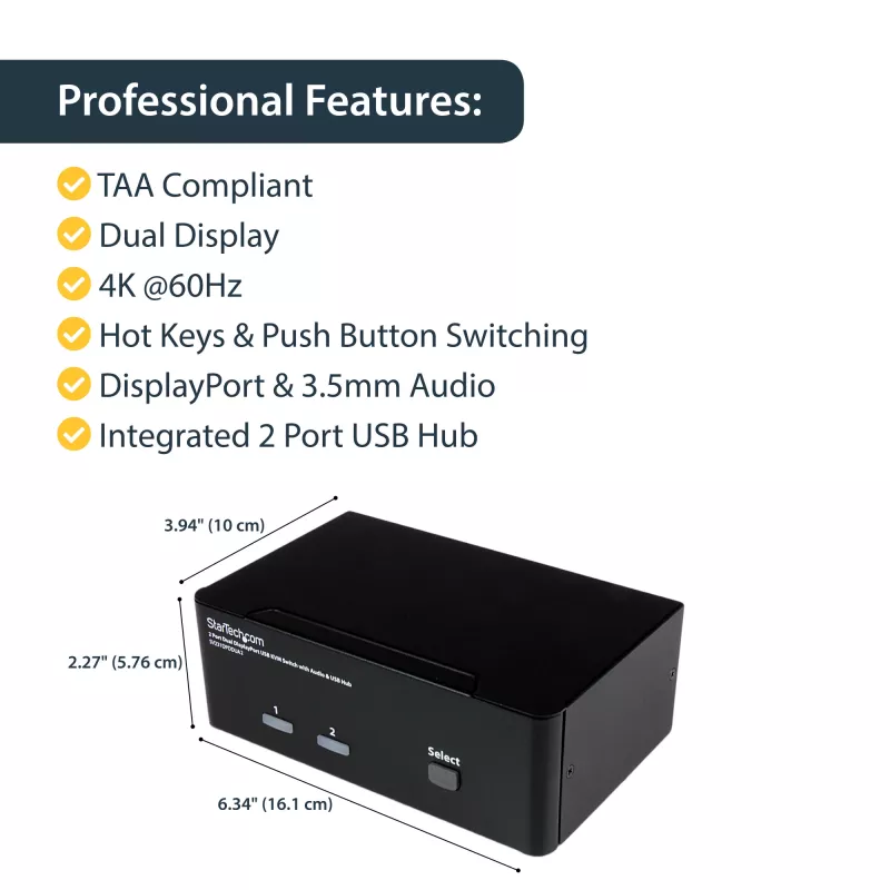 StarTech.com 2-poorts DisplayPort dual-monitor KVM-switch – 4K 60Hz