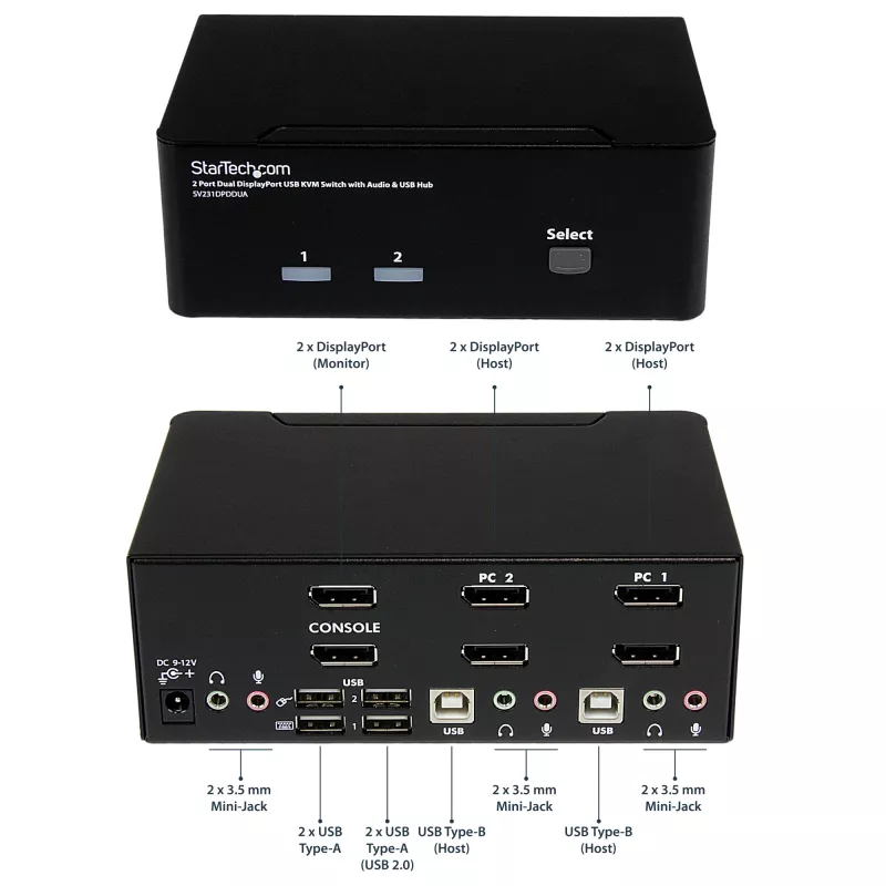 StarTech.com 2-poorts DisplayPort dual-monitor KVM-switch – 4K 60Hz