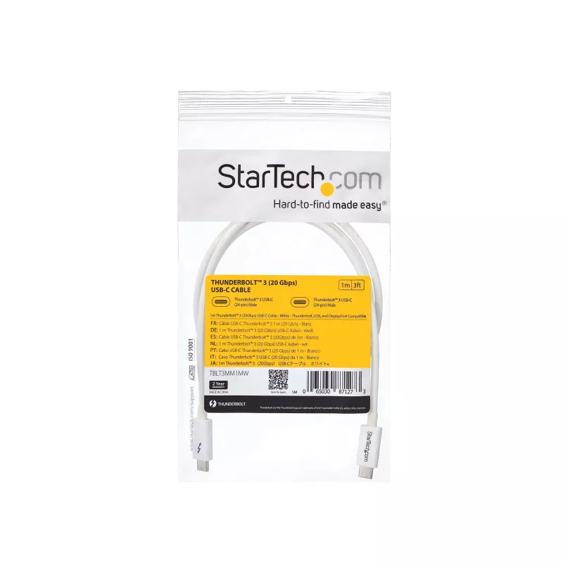 StarTech.com Thunderbolt 3-kabel – 20 Gbit/s – 1 m – wit – Thunderbolt-, USB- en DisplayPort-compatibel