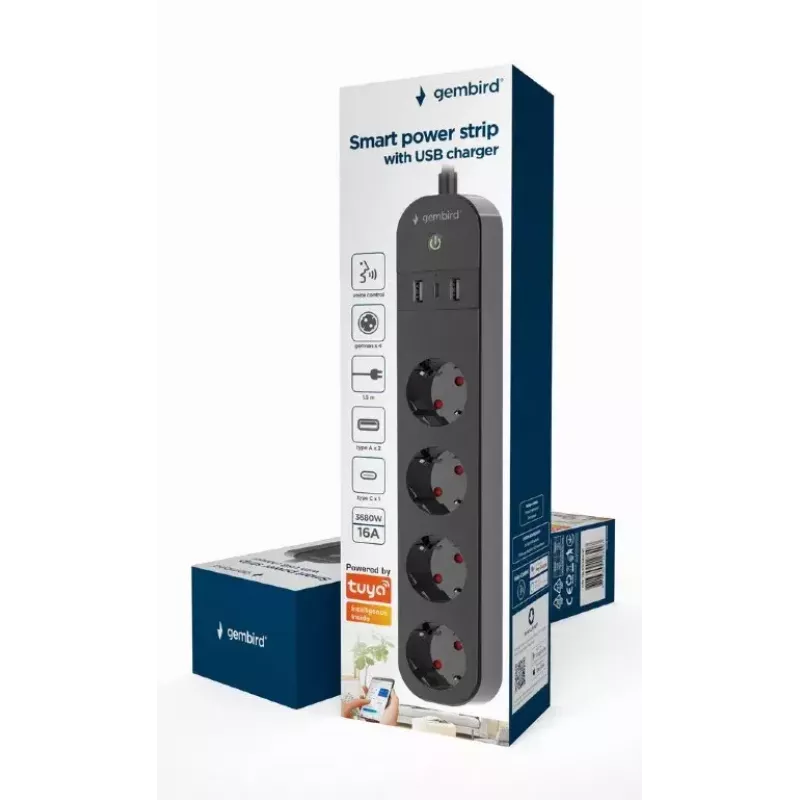 Stekkerdoos Gembird TSL-PS-S4U-01 Smart 4 AC-uitgangen
