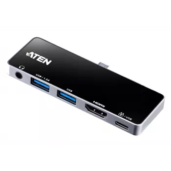 ATEN USB-C travel dock met power pass-through, universeel, USB Type-C, zwart, zilver
