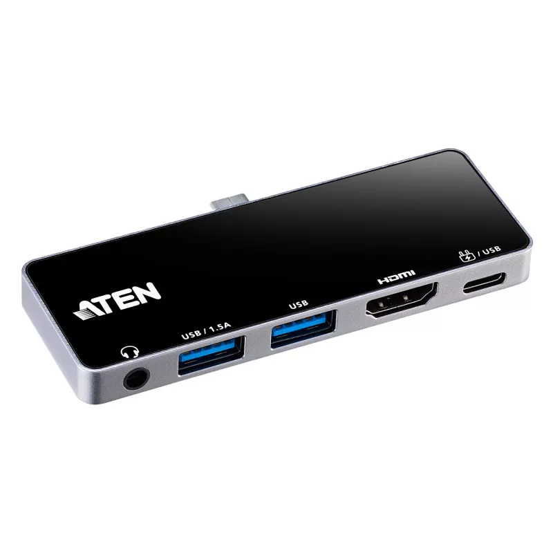 ATEN USB-C travel dock met power pass-through, universeel, USB Type-C, zwart, zilver
