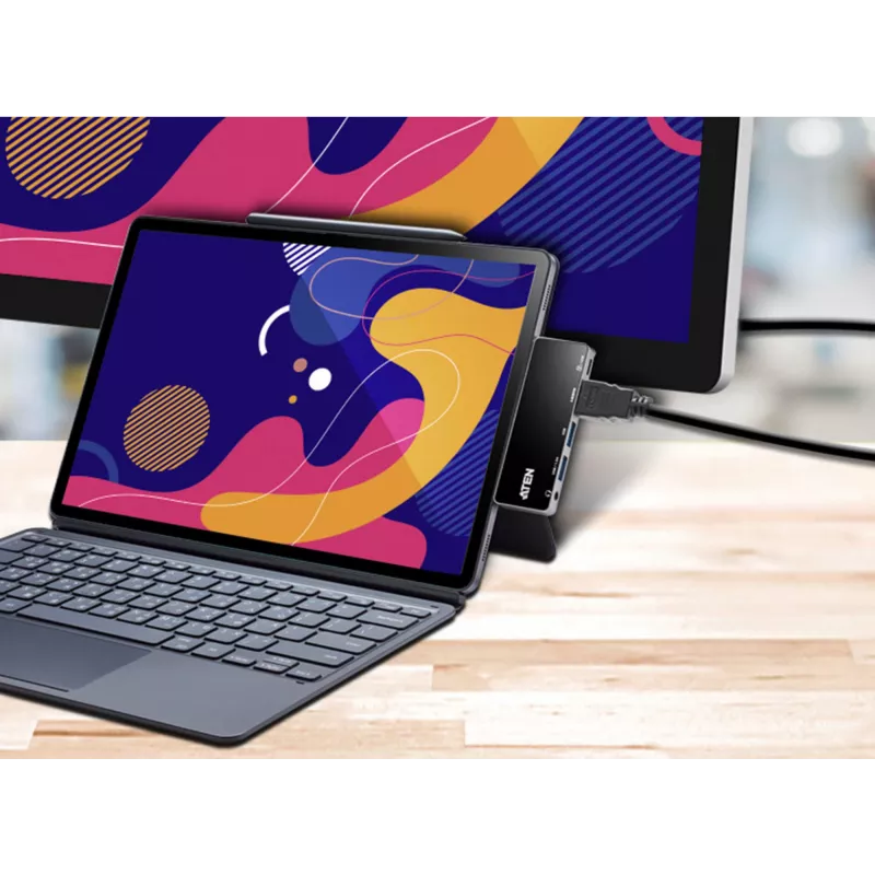 ATEN USB-C travel dock met power pass-through, universeel, USB Type-C, zwart, zilver